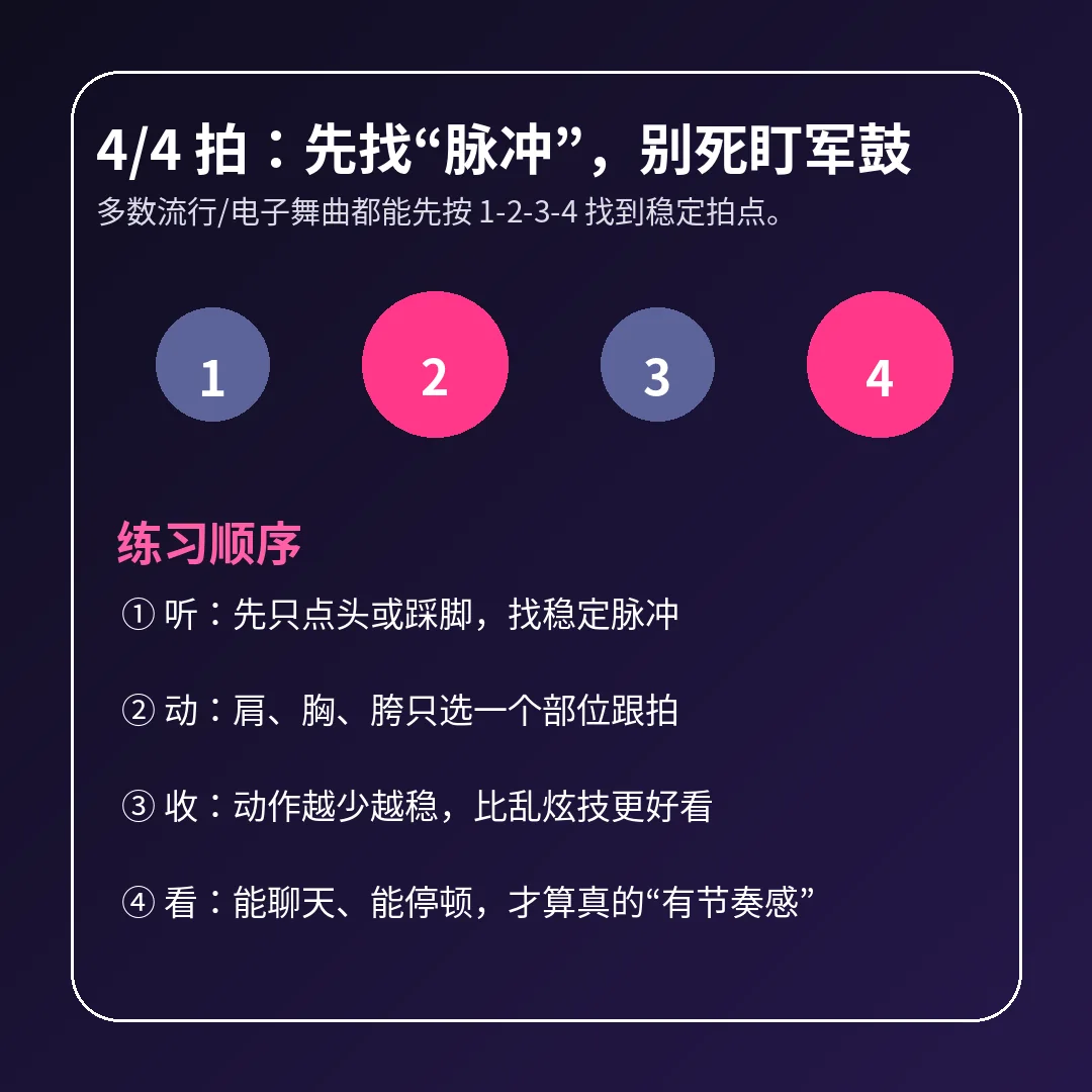 4/4拍节奏感练习:听、动、收、看